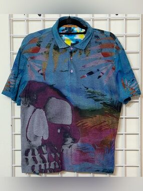 Robert Graham Men's Classic Fit Cape Town Short Sleeve Skull Print Polo Shirt S